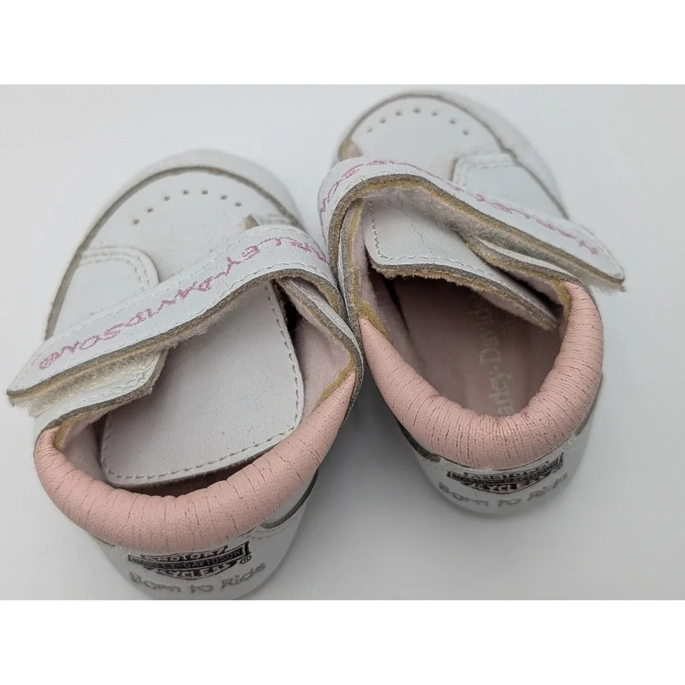 Harley Davidson Crib Shoes Girls XS White Pink Born to Ride‎ Baby Sneakers